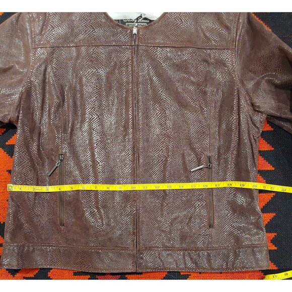 NEW Terry Lewis Women's Brown Snakeskin Style Zip Up Leather Jacket. Large - Picture 12 of 16